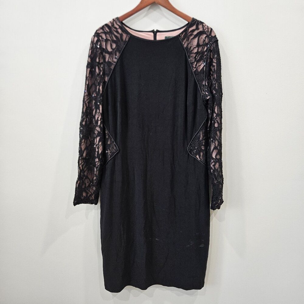 Lauren Ralph Lauren Womens Lace Sheath Dress Plus Size 18 Black Feminine Evening